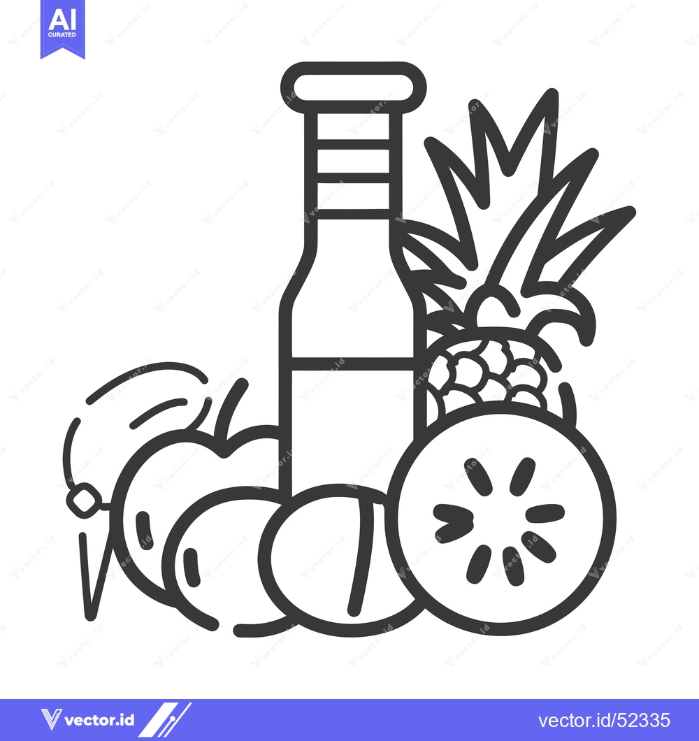 Premium Vector dari Line Art Illustration of a Glass Bottle, Pineapple, and Fruit Slices