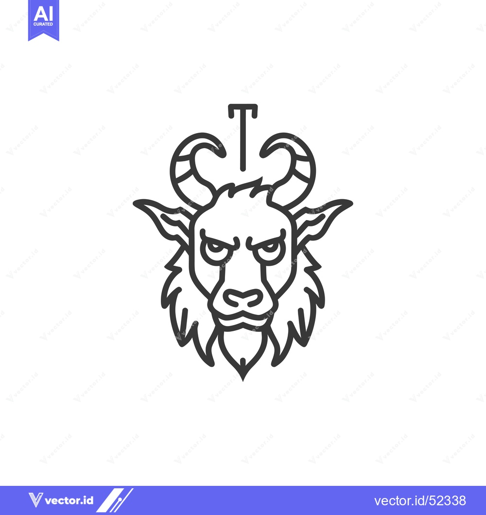 Premium Vector of Line Art Illustration of a Goat Head with Horns
