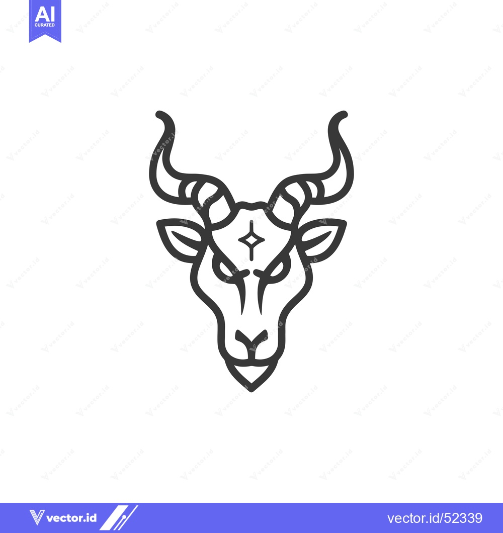Premium Vector of Line Art Illustration of a Goat Head with Horns