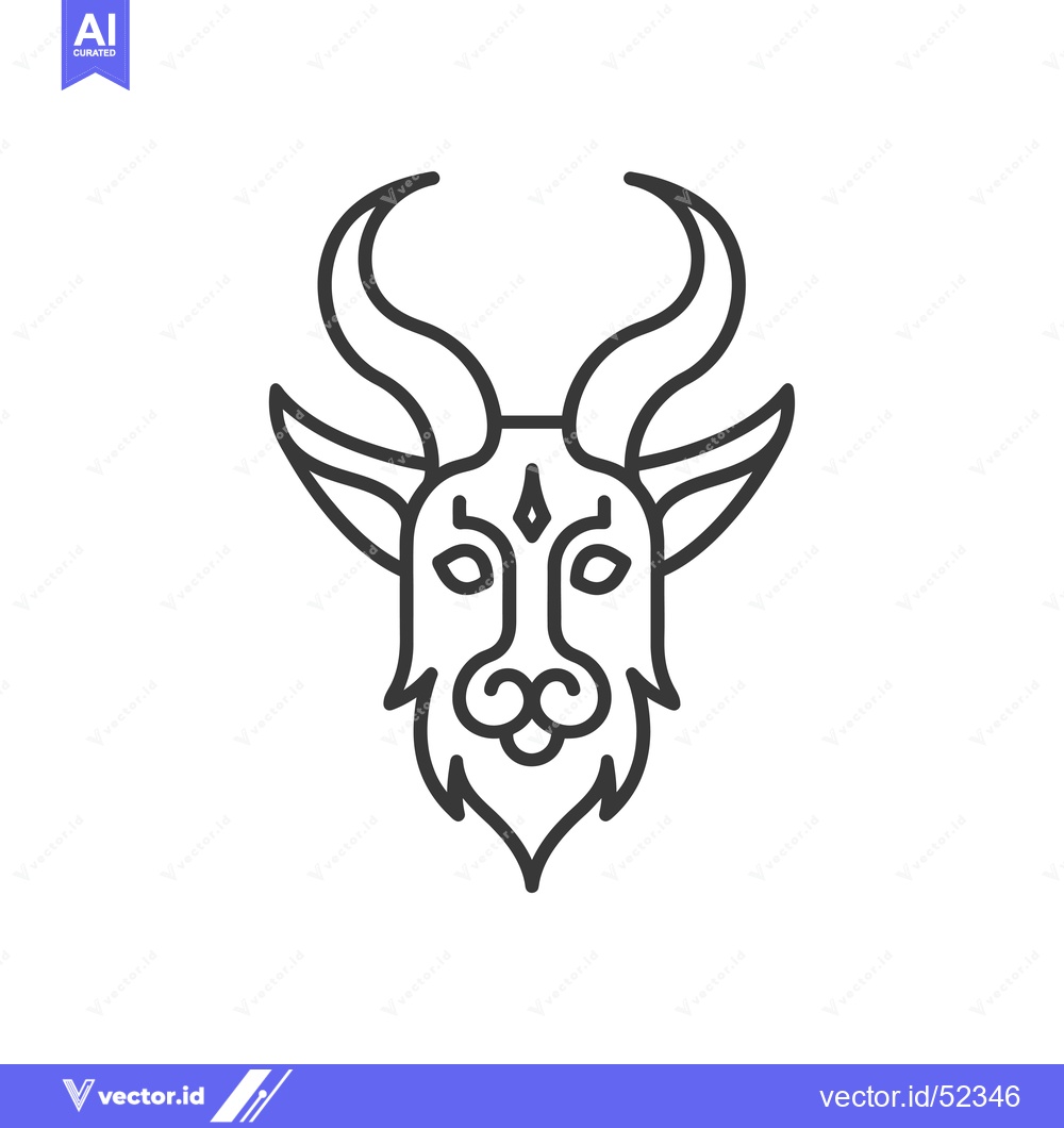 Premium Vector dari Line Art Illustration of a Goat's Head with Horns and a Third Eye