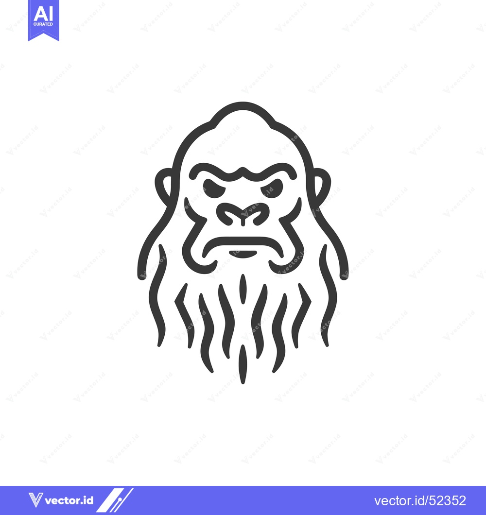 Premium Vector of Line Art Illustration of a Gorilla's Face with a Furry Beard