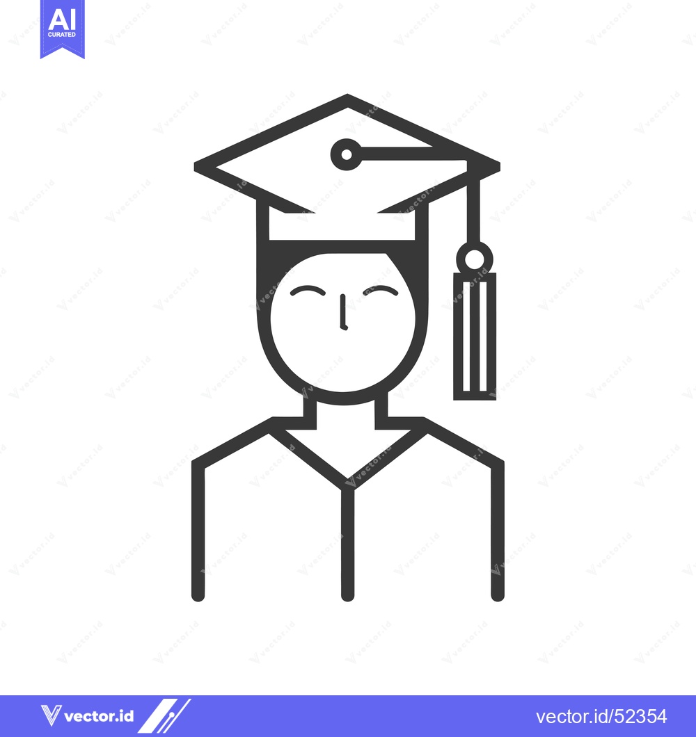 Premium Vector of Line Art Illustration of a Graduate Wearing a Cap and Gown
