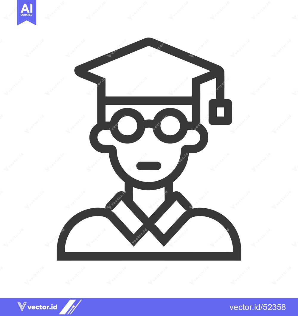 Premium Vector dari Line Art Illustration of a Graduate Wearing a Graduation Cap and Glass