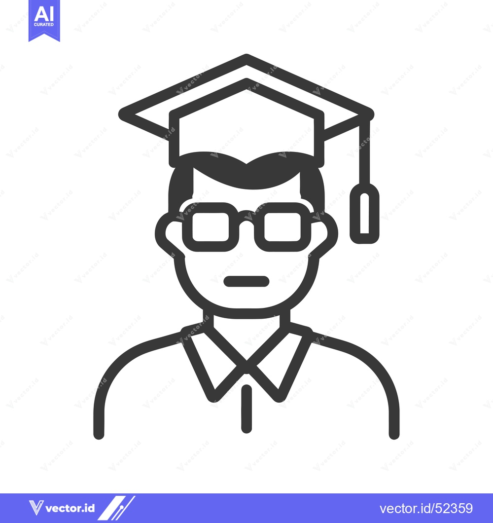 Premium Vector of Line art illustration of a graduate with a cap and glasses