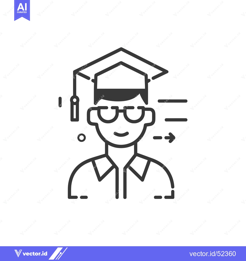 Premium Vector of Line art illustration of a graduate with glasses and a graduation cap