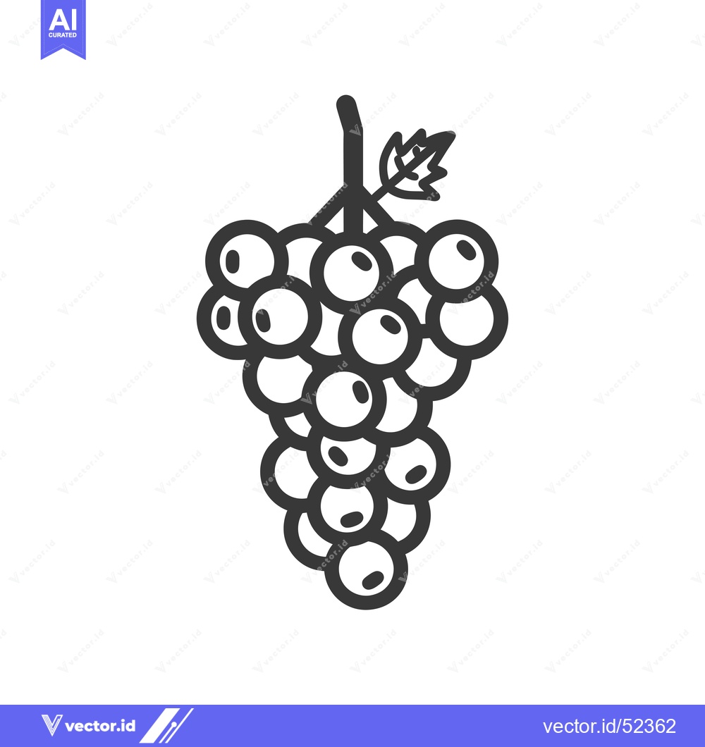 Premium Vector dari Line Art Illustration of a Grape Bunch with a Single Leaf