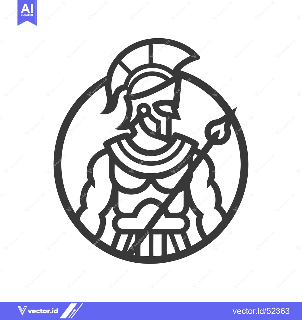 Premium Vector dari Line Art Illustration of a Greek Spartan Warrior with Helmet and Spear