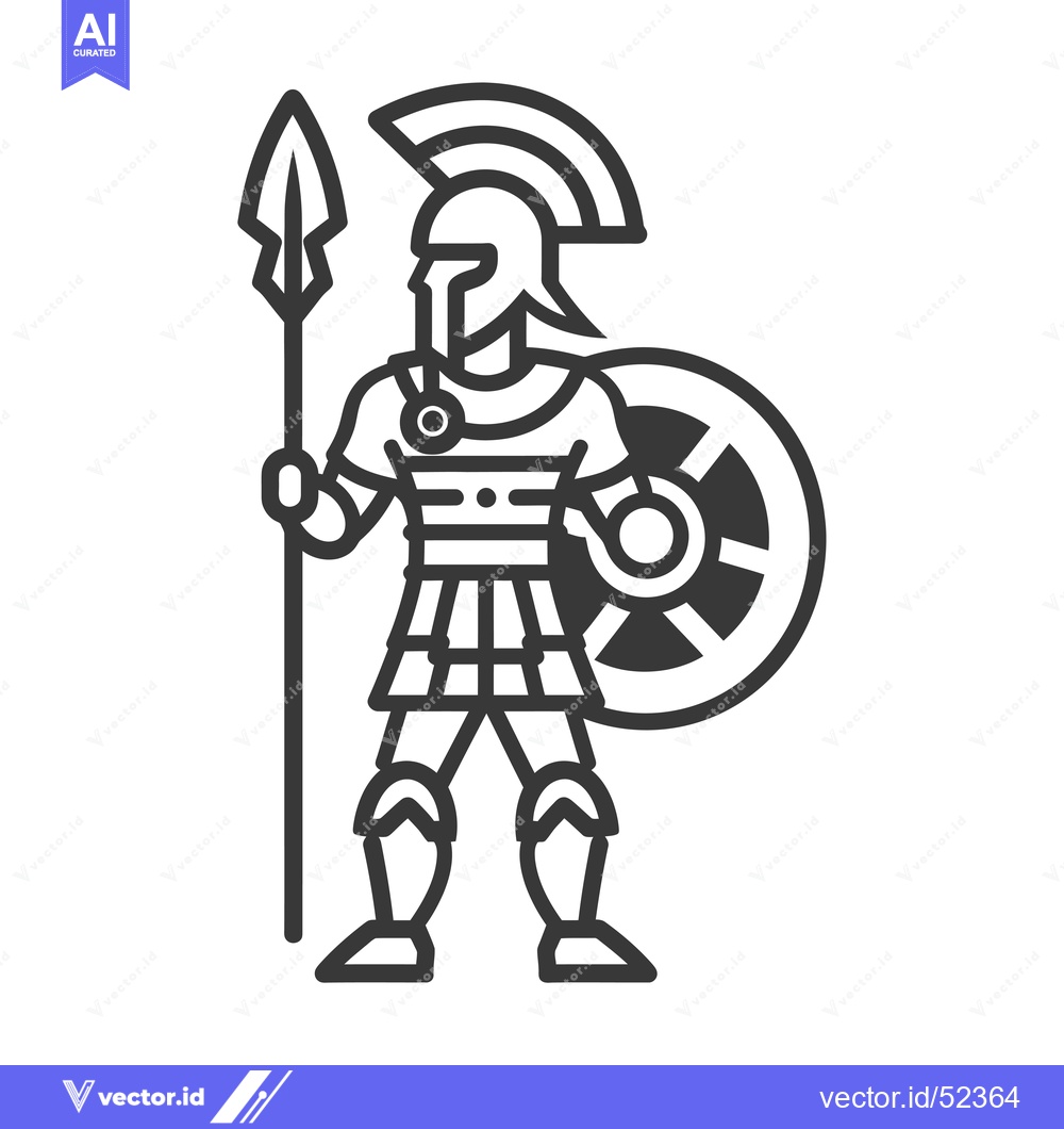 Premium Vector of Line Art Illustration of a Greek Warrior Holding a Spear and Shield