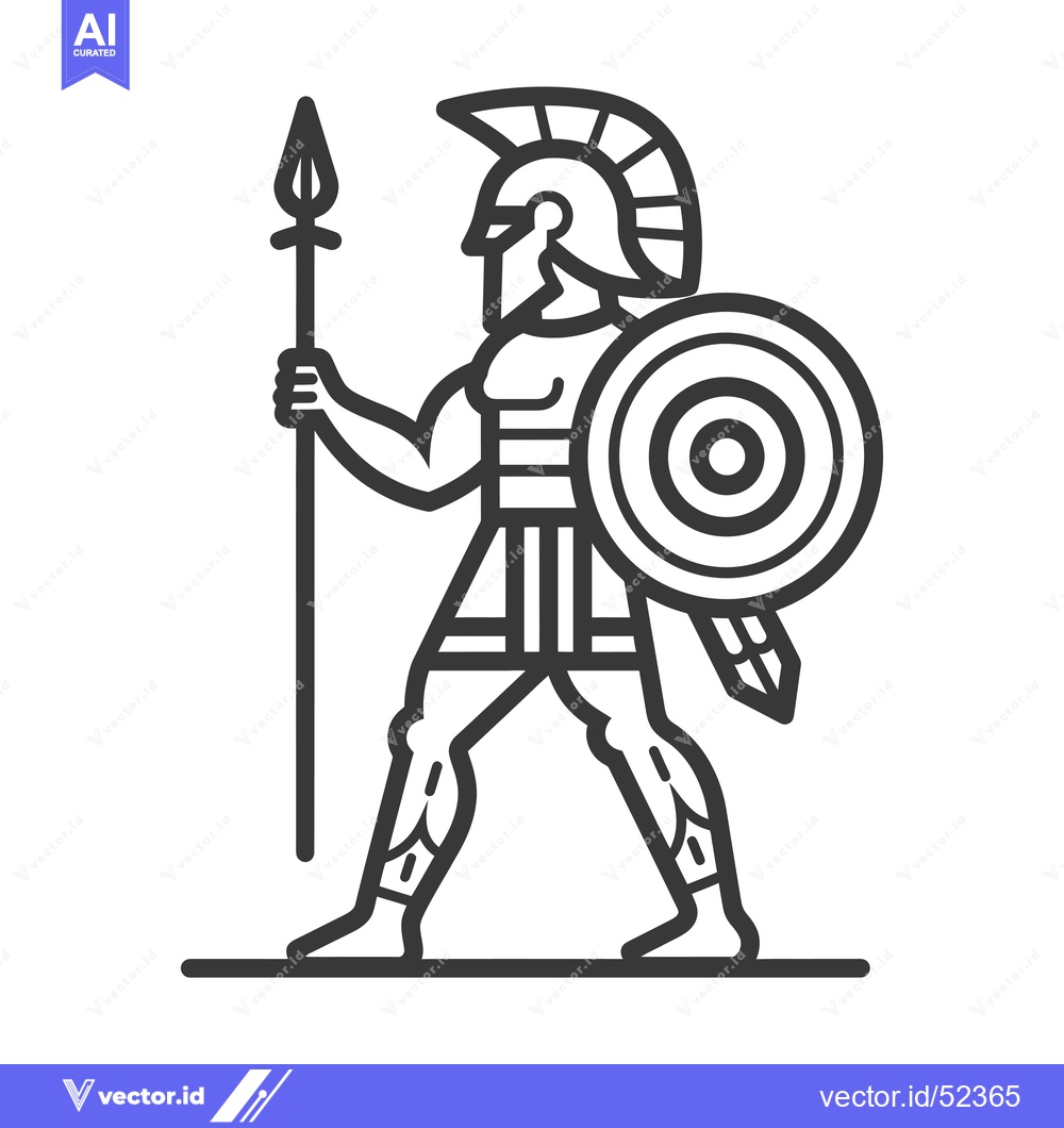 Premium Vector of Line Art Illustration of a Greek Warrior with a Spear and Shield
