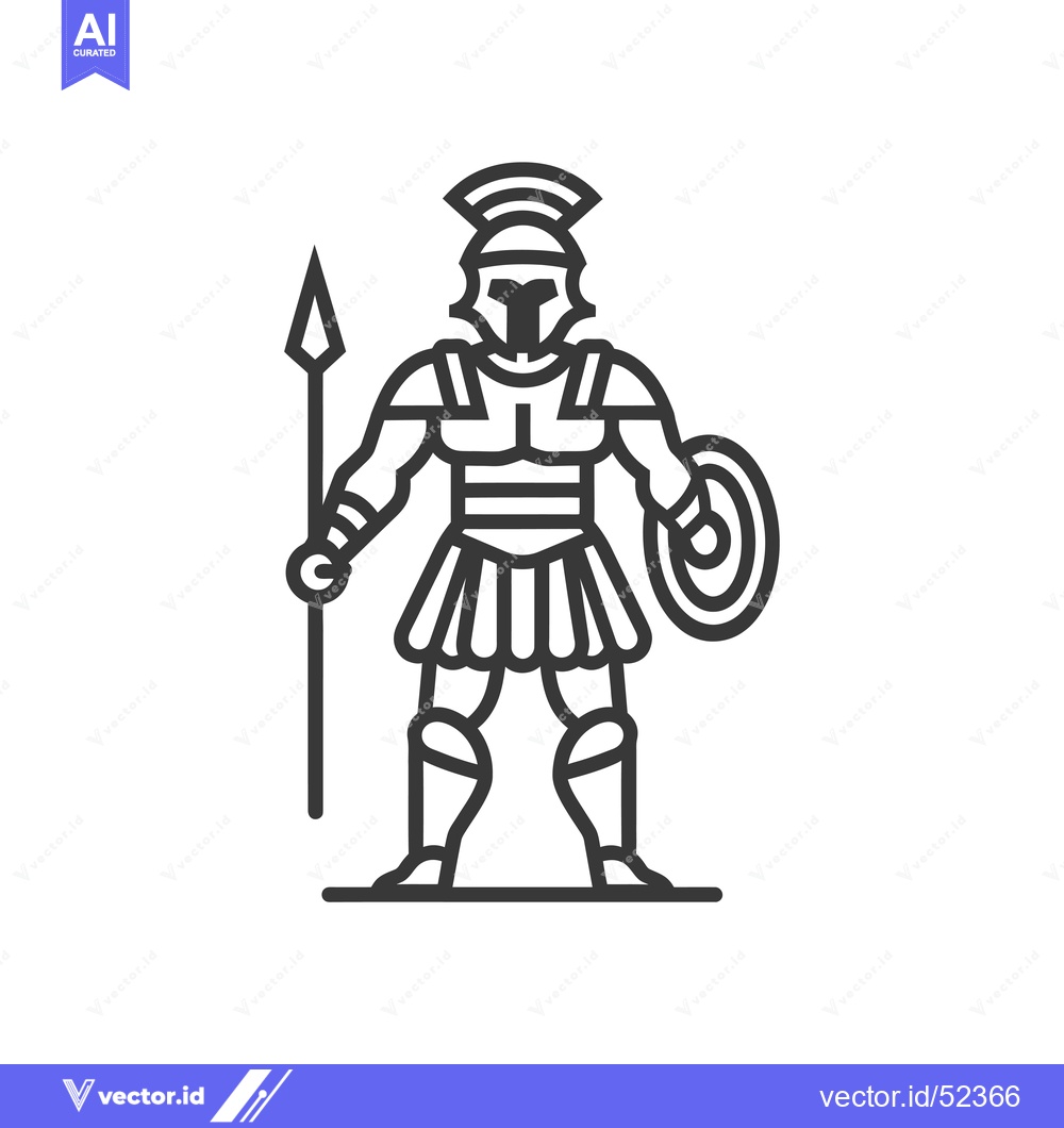 Premium Vector of Line Art Illustration of a Greek Warrior with a Spear and Shield