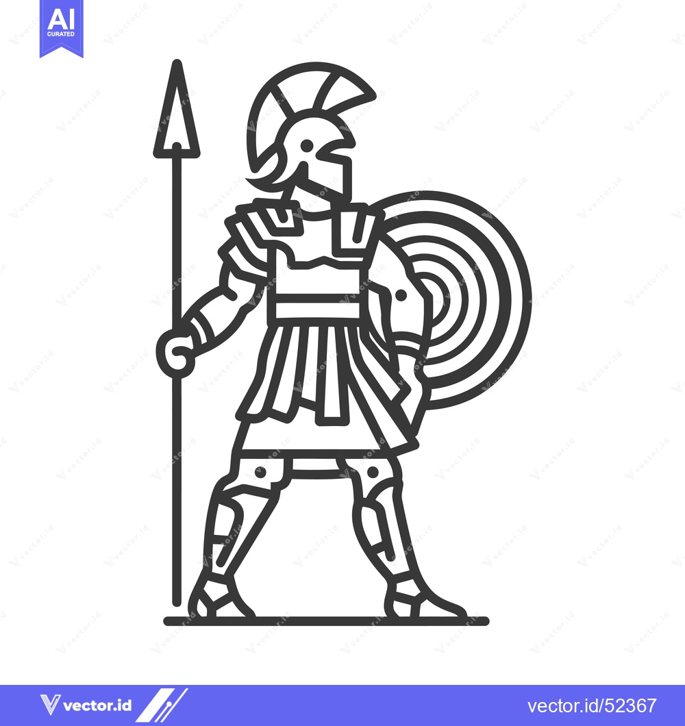 Premium Vector of Line Art Illustration of a Greek Warrior with Spear and Shield