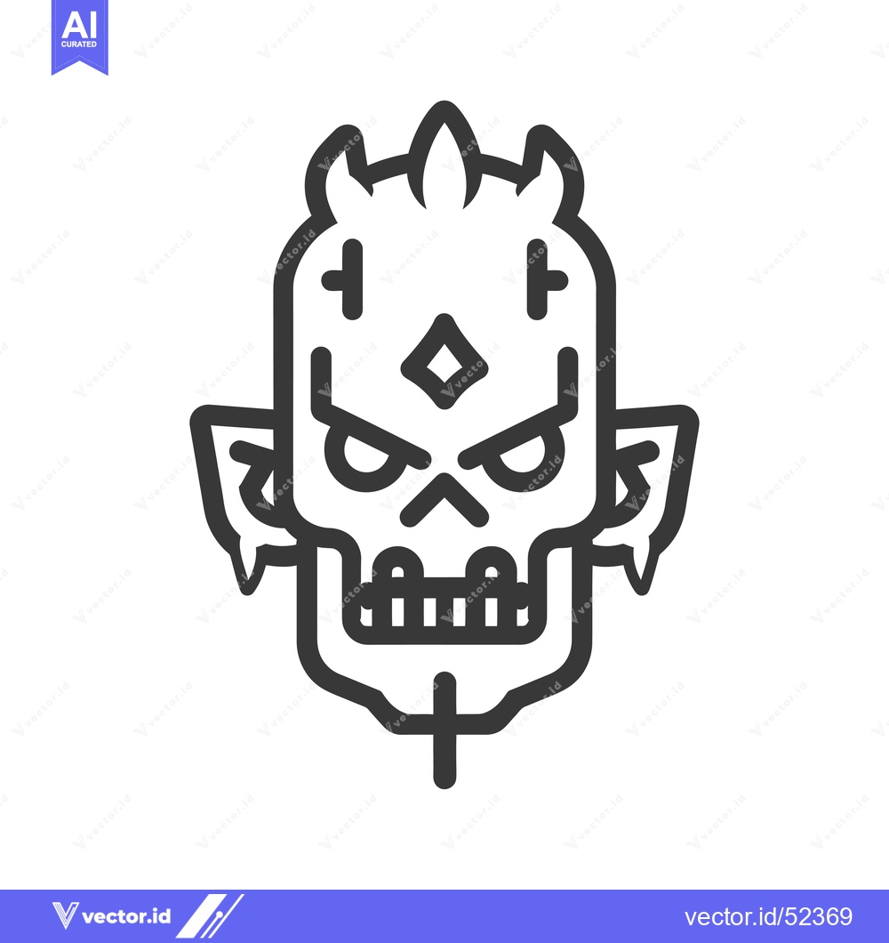 Premium Vector dari Line Art Illustration of a Groggy, Angry Monster Skull