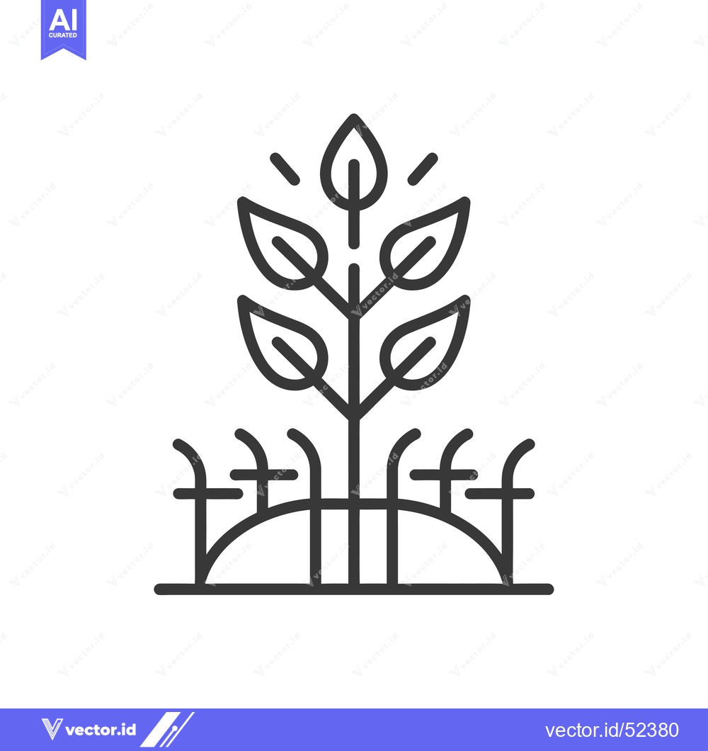 Premium Vector of Line Art Illustration of a Growing Plant with a Fence Behind it