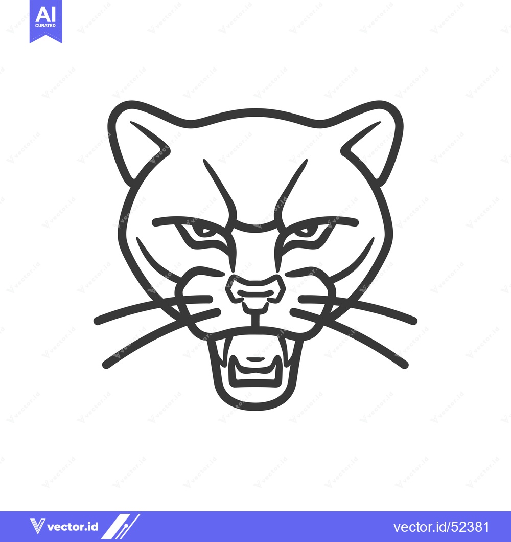 Premium Vector of Line Art Illustration of a Growling Cougar's Face