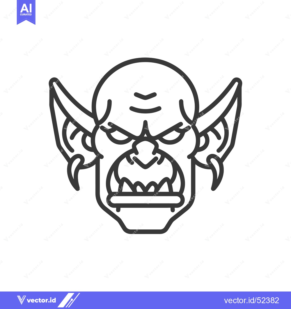 Premium Vector dari Line Art Illustration of a Gruff Orc Face with Fangs and Large Ears