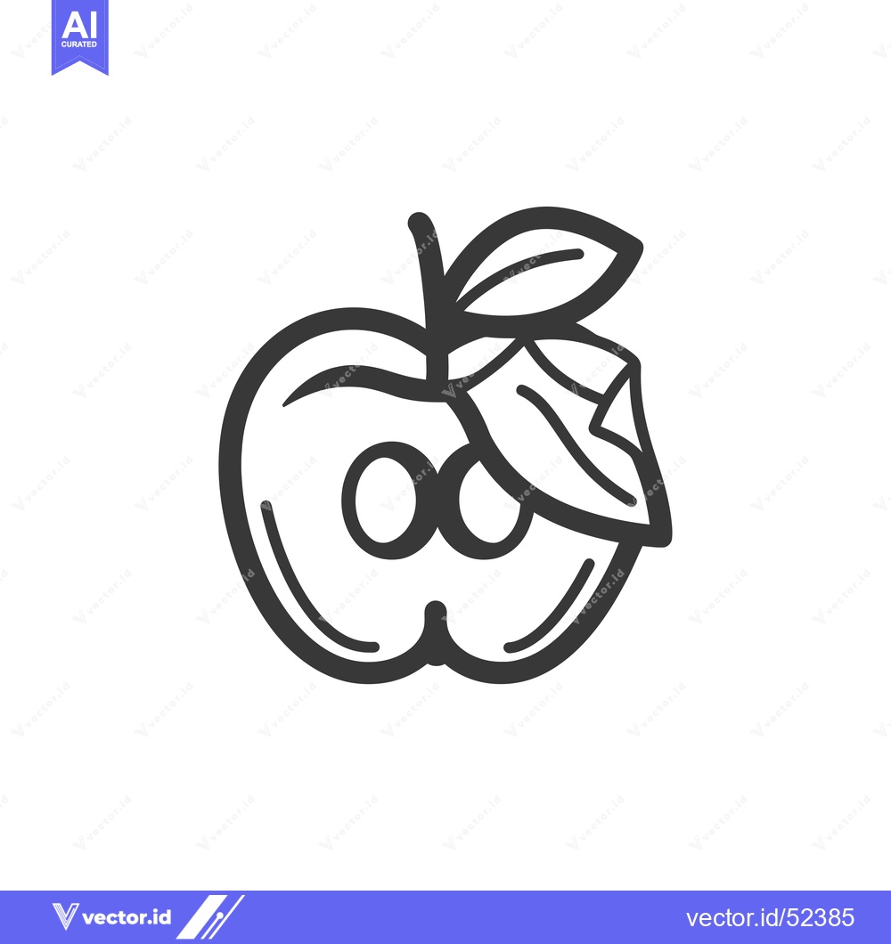 Premium Vector of Line Art Illustration of a Half-Eaten Apple with a Leaf