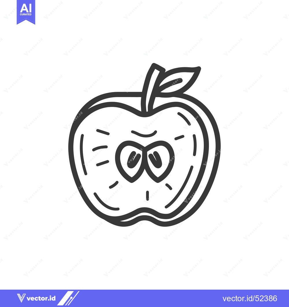 Premium Vector of Line art illustration of a half-eaten apple with seeds