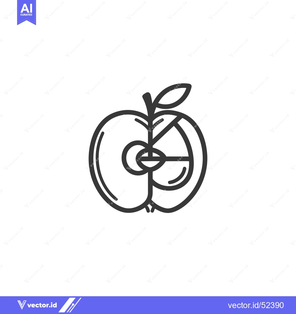 Premium Vector dari Line Art Illustration of a Halved Apple with a Leaf