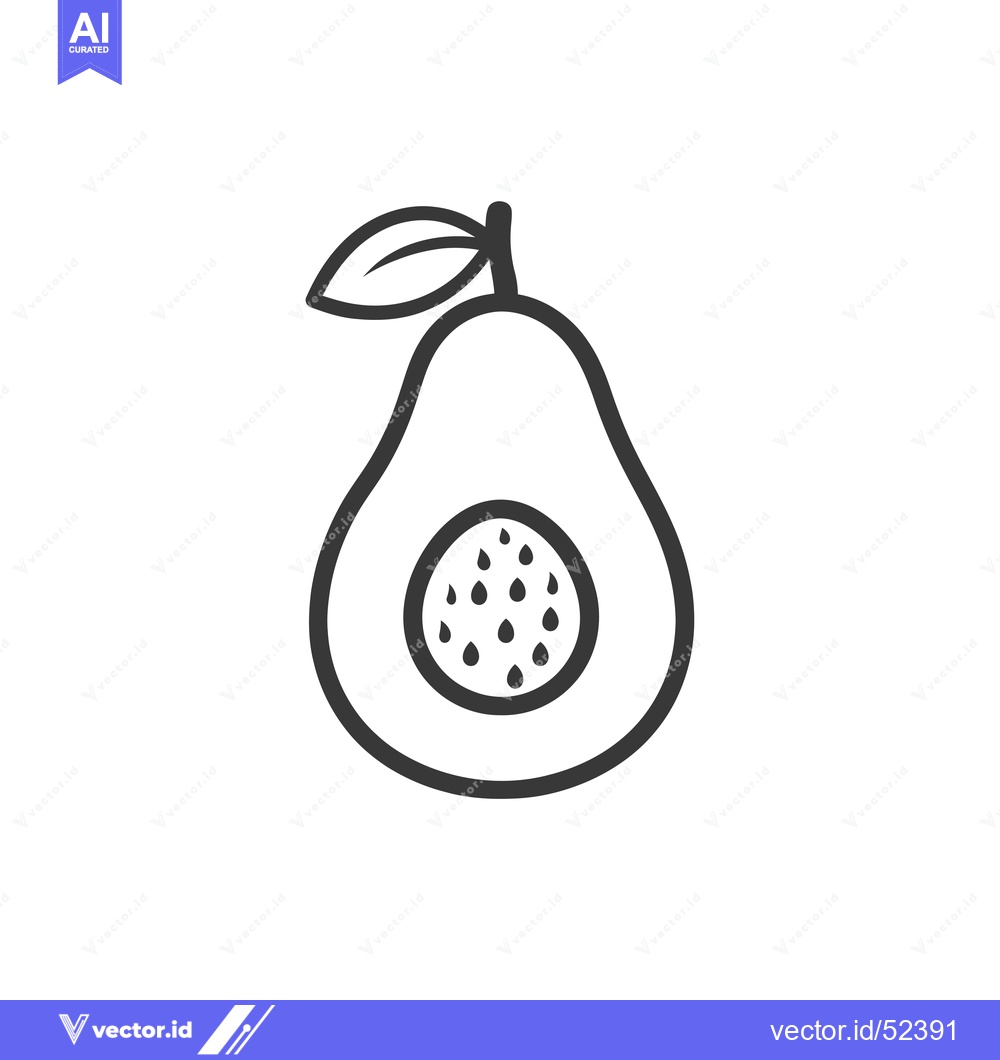 Premium Vector of Line Art Illustration of a Halved Avocado with a Leaf