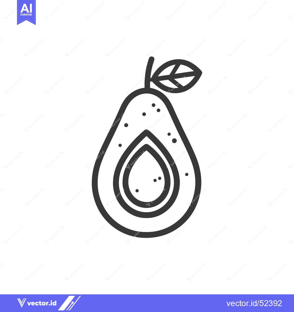 Premium Vector of Line Art Illustration of a Halved Avocado with a Leaf