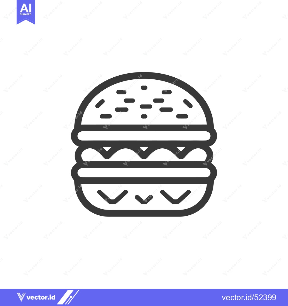 Premium Vector of Line Art Illustration of a Hamburger with Sesame Seed Bun