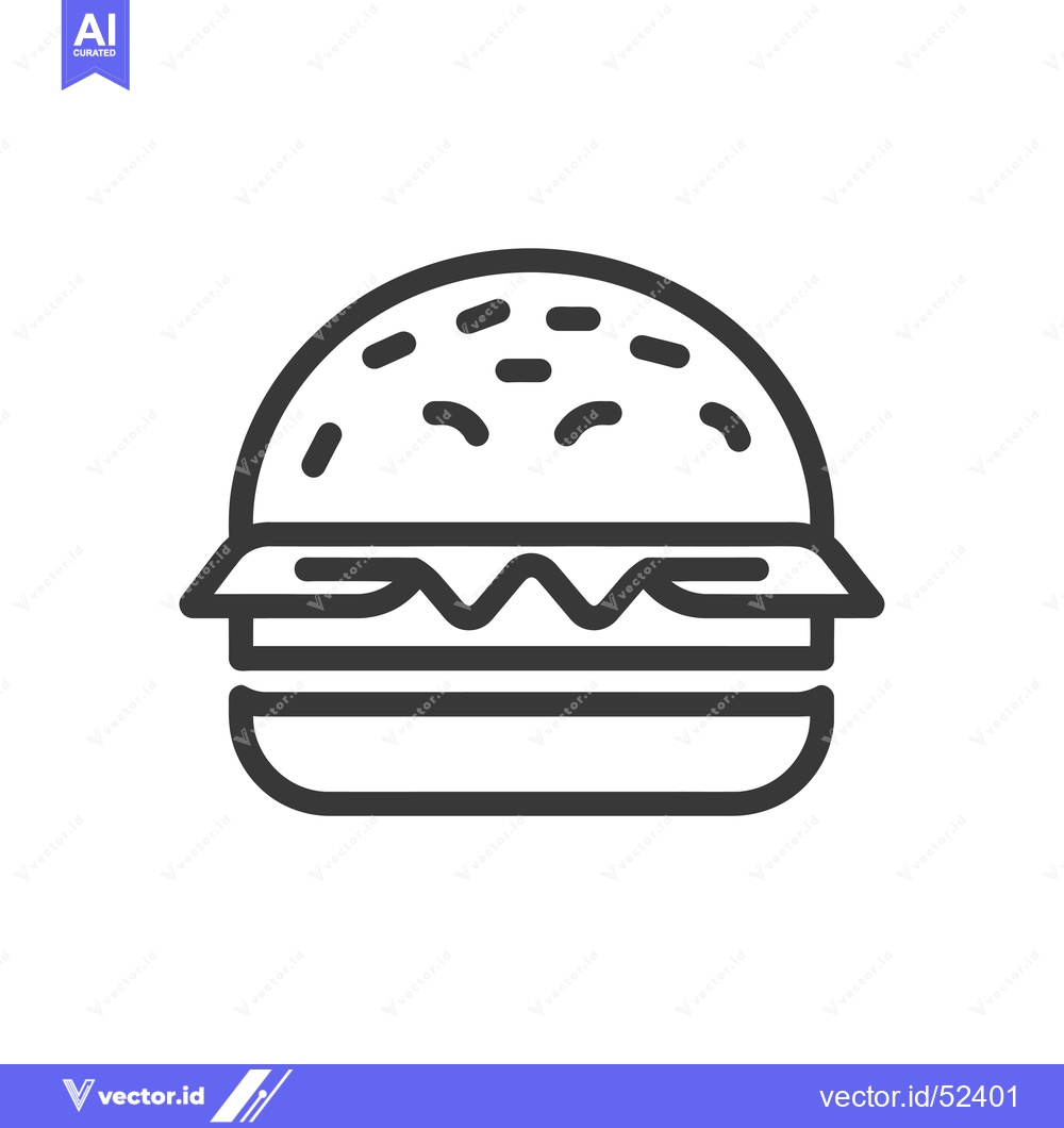 Premium Vector of Line art illustration of a hamburger with sesame seeds