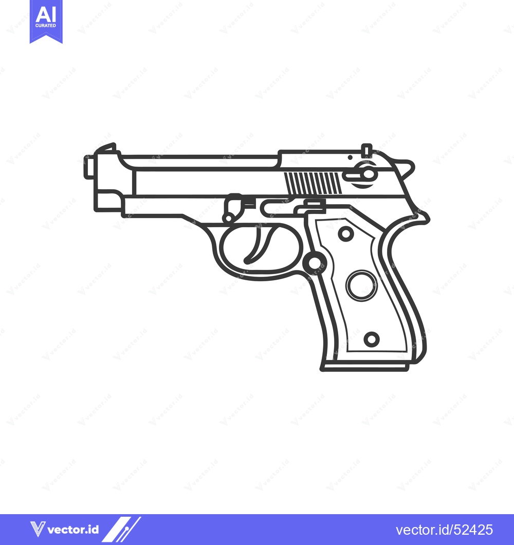 Premium Vector dari Line Art Illustration of a Semi-Automatic Handgun.