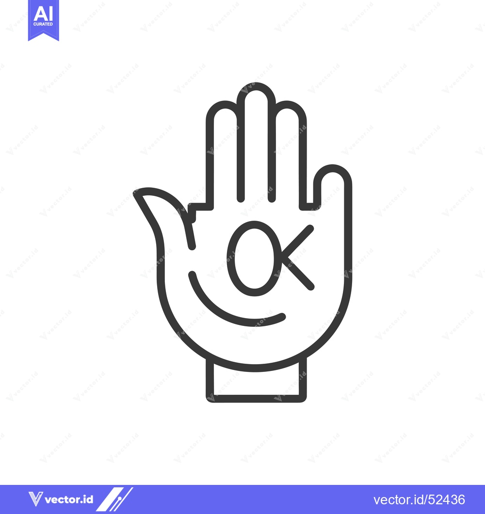 Premium Vector dari Line art illustration of a hand with the word "OK" inside