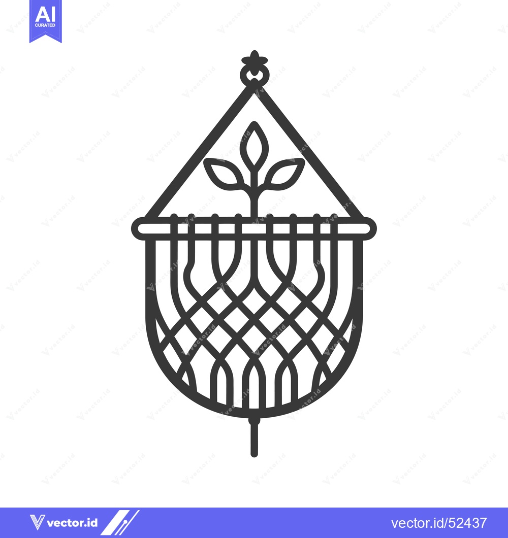 Premium Vector dari Line Art Illustration of a Hanging Macrame with a Plant