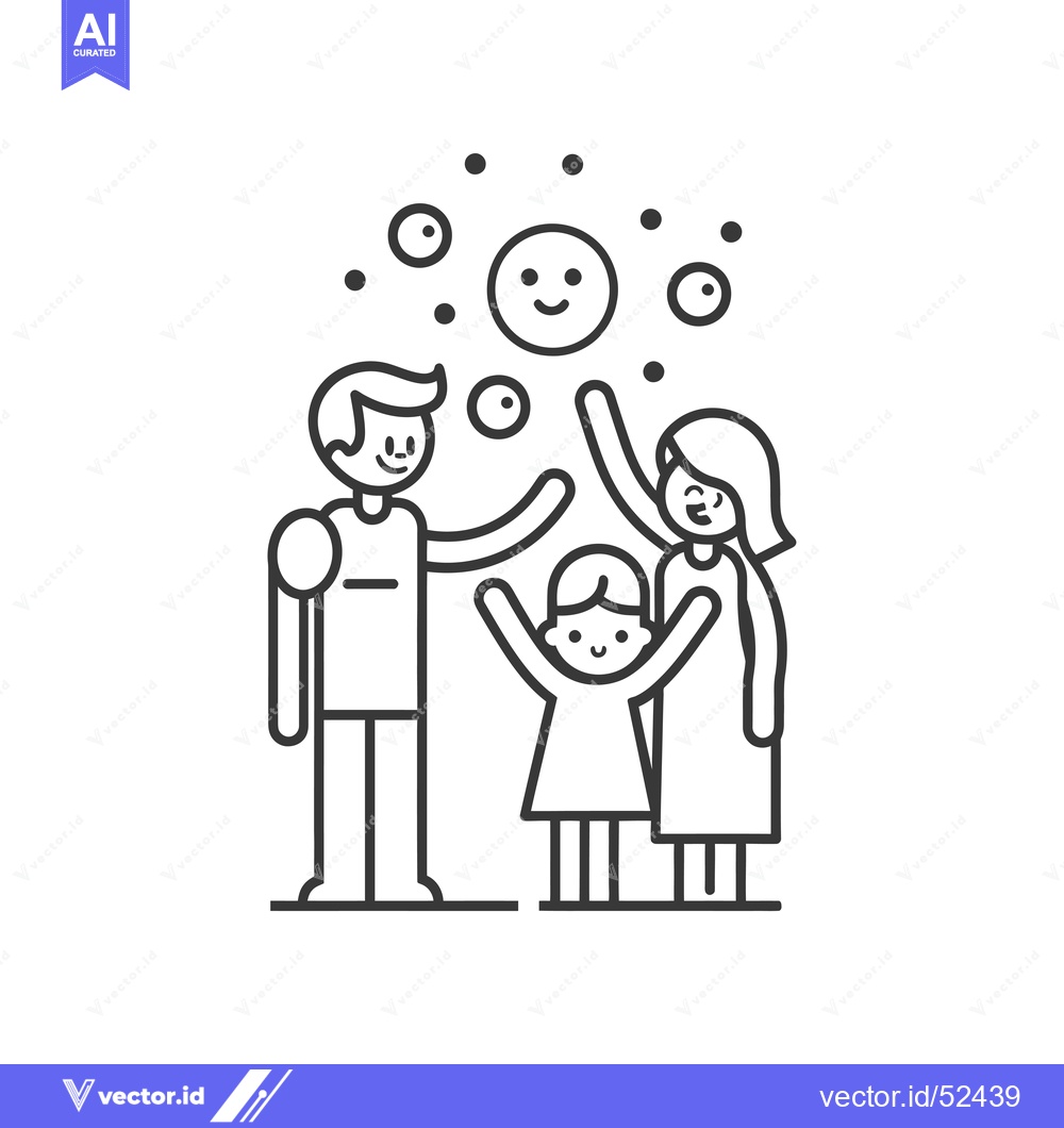 Premium Vector dari Line Art Illustration of a Happy Family with Smiling Faces