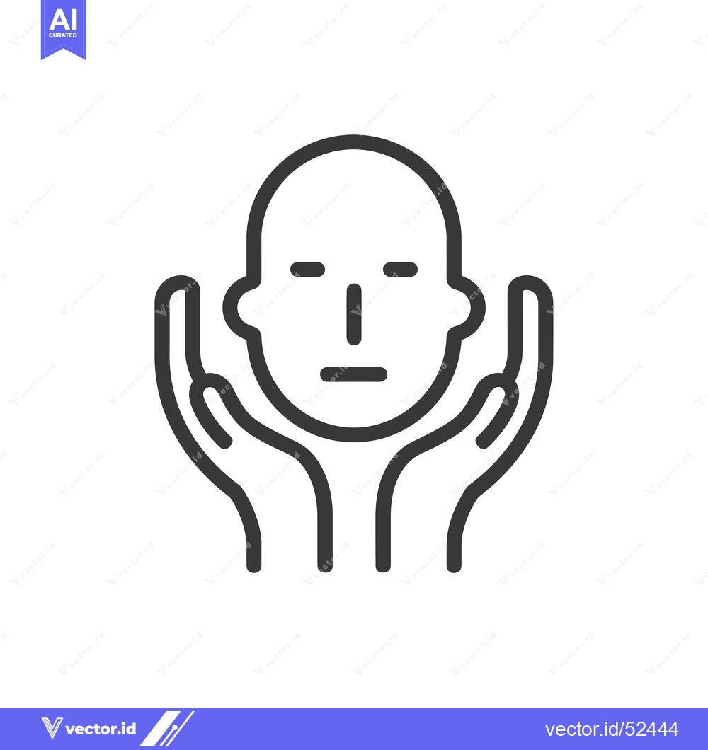 Premium Vector of Line art illustration of a head with two hands supporting it