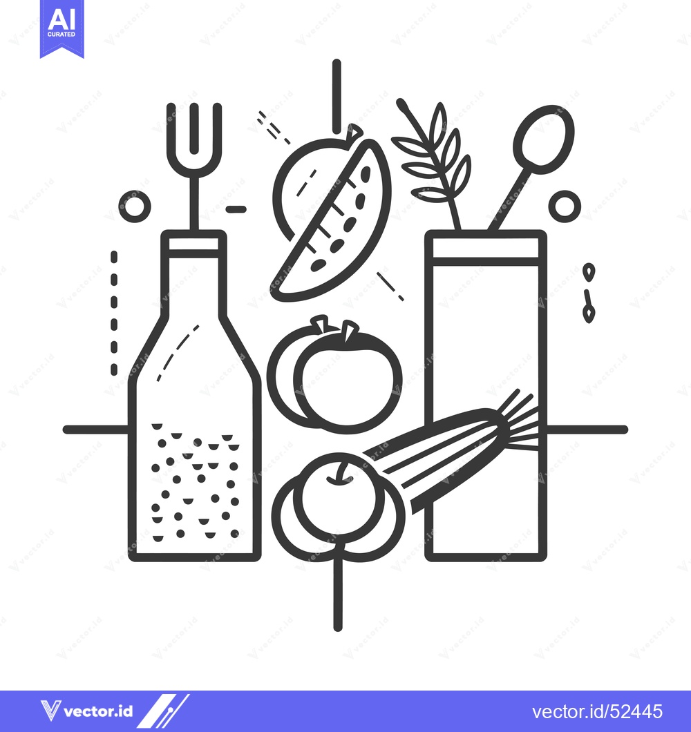 Premium Vector of Line Art Illustration of a Healthy Juice Recipe