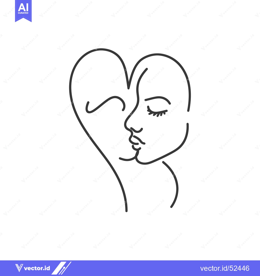 Premium Vector of Line art illustration of a heart-shaped face with closed eyes and lips