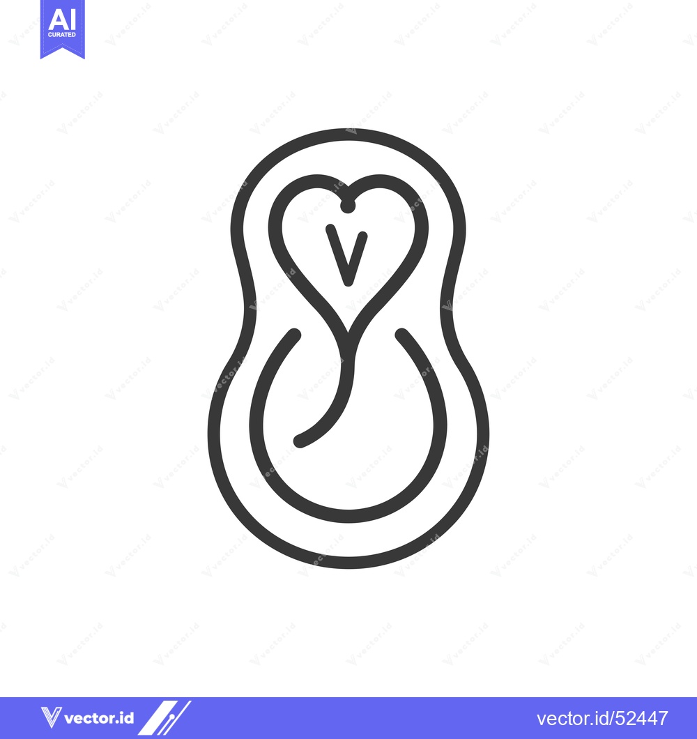 Premium Vector dari Line Art Illustration of a Heart with a V Inside, Encased in a Loop