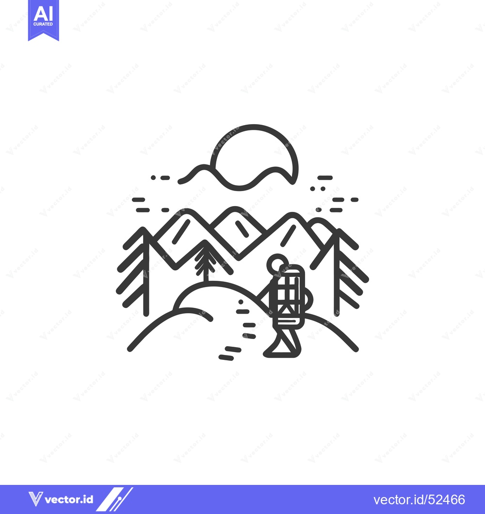 Premium Vector dari Line Art Illustration of a Hiker Ascending a Mountain Path