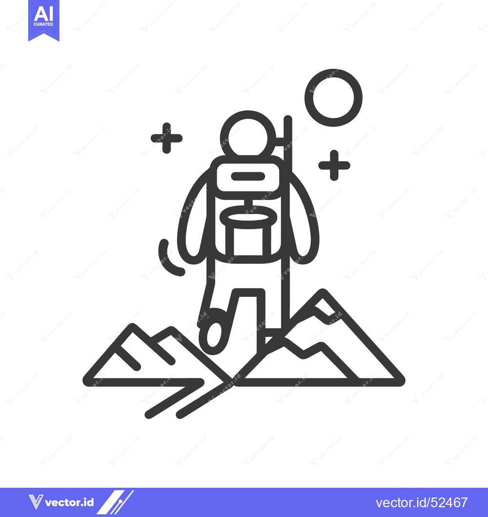 Premium Vector dari Line art illustration of a hiker with a backpack standing on a mountai