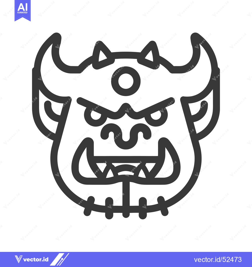 Premium Vector of Line art illustration of a horned, fanged monster face
