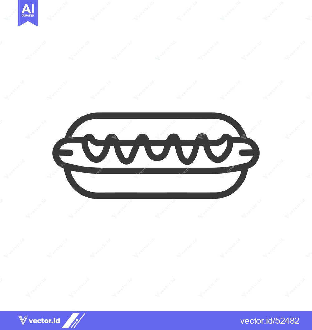 Premium Vector dari Line art illustration of a hot dog in a bun with mustard