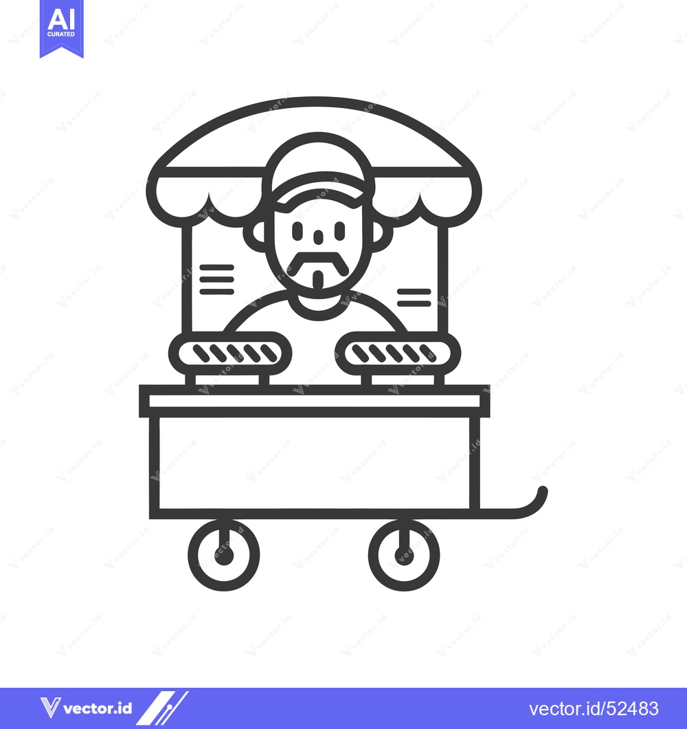 Premium Vector of Line Art Illustration of a Hot Dog Vendor Cart