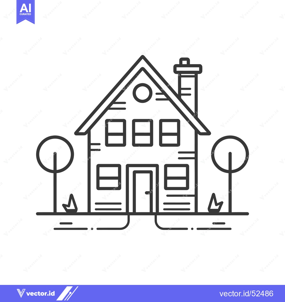Premium Vector dari Line art illustration of a house with a chimney and trees