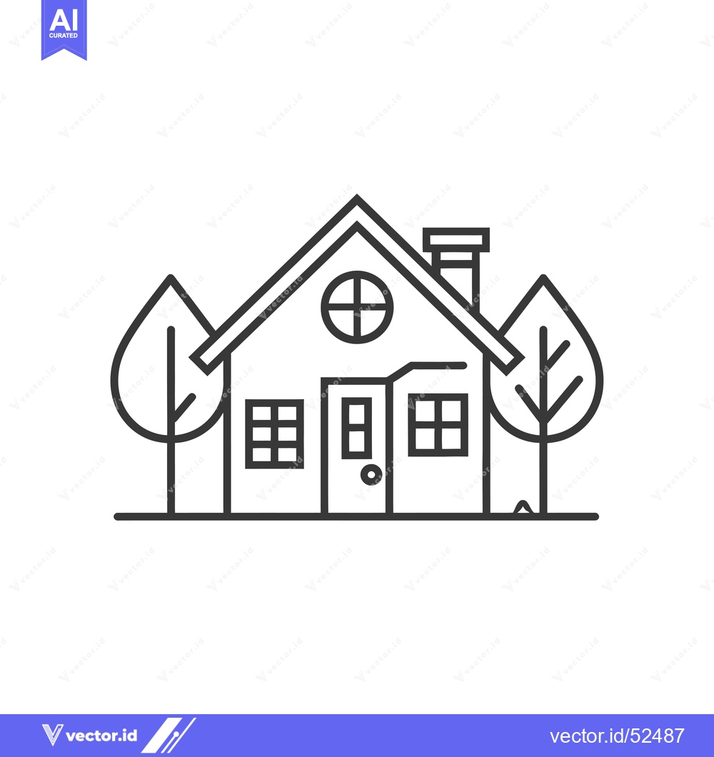 Premium Vector dari Line art illustration of a house with a chimney and two trees