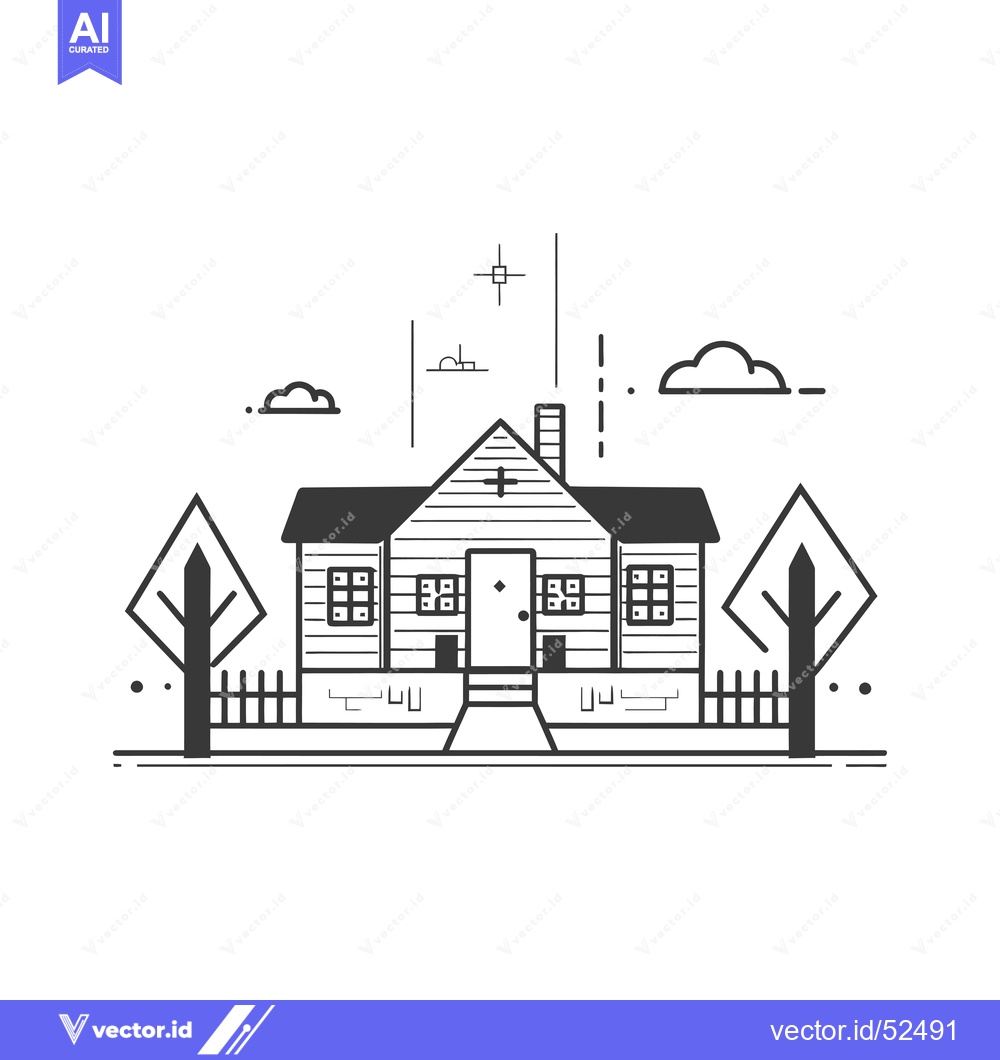 Premium Vector dari Line Art Illustration of a House with a Fence and Trees