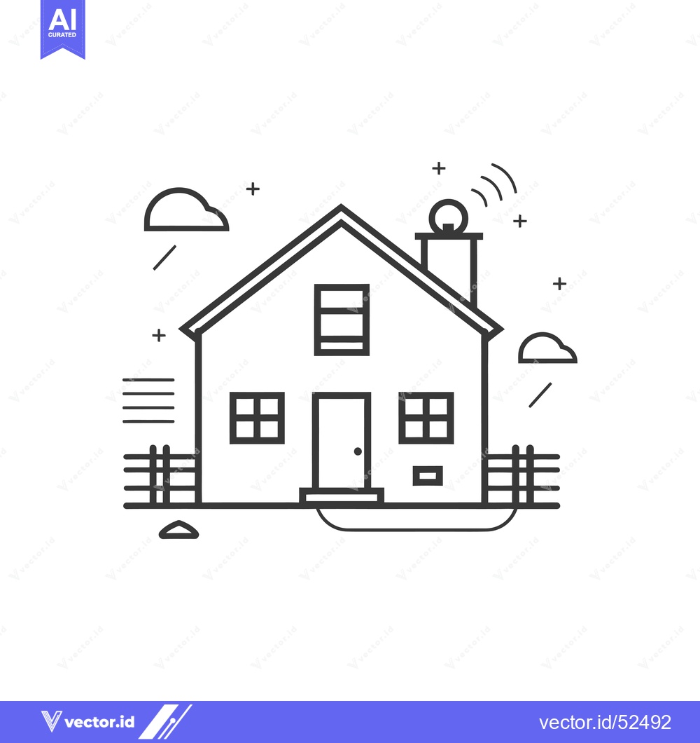 Premium Vector dari Line Art Illustration of a House with a Satellite Dish
