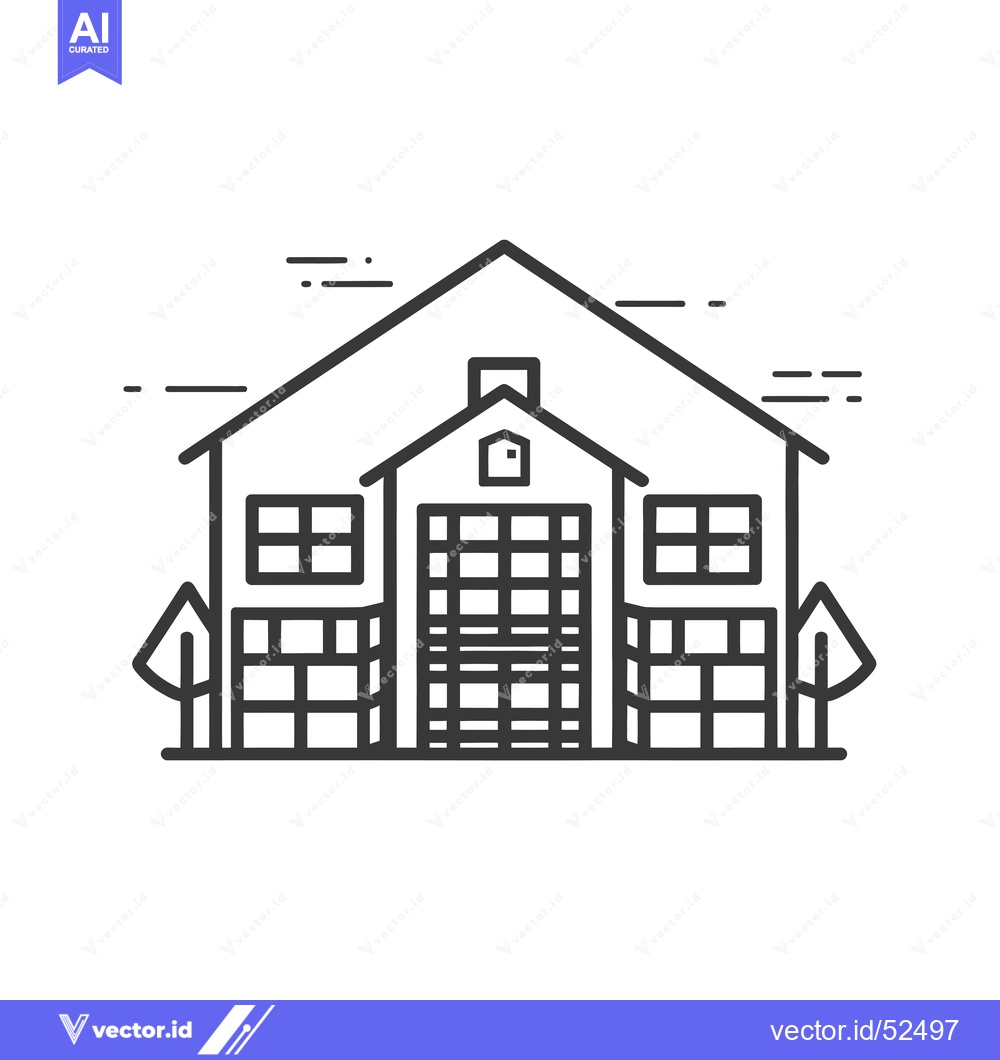 Premium Vector dari Line Art Illustration of a House with Trees