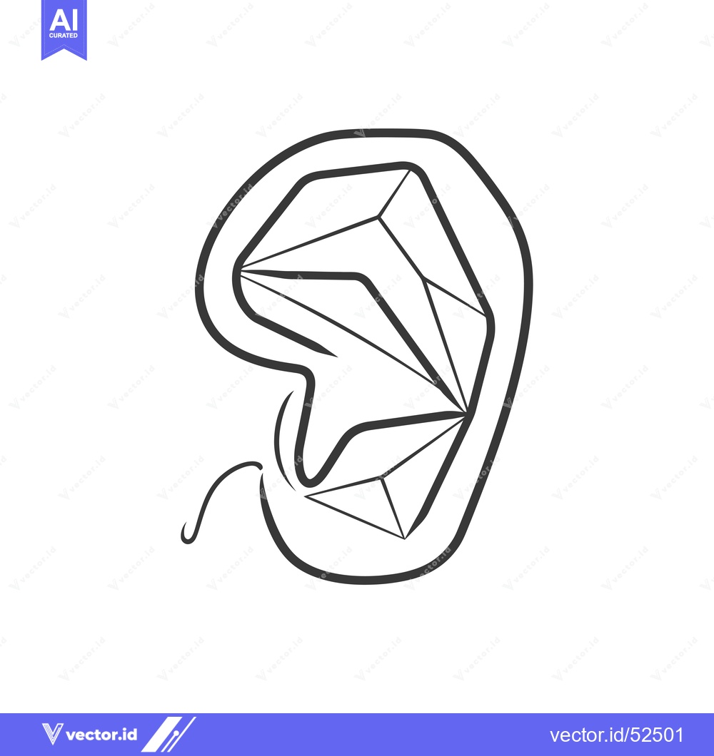 Premium Vector dari Line Art Illustration of a Human Ear with a Diamond Inside