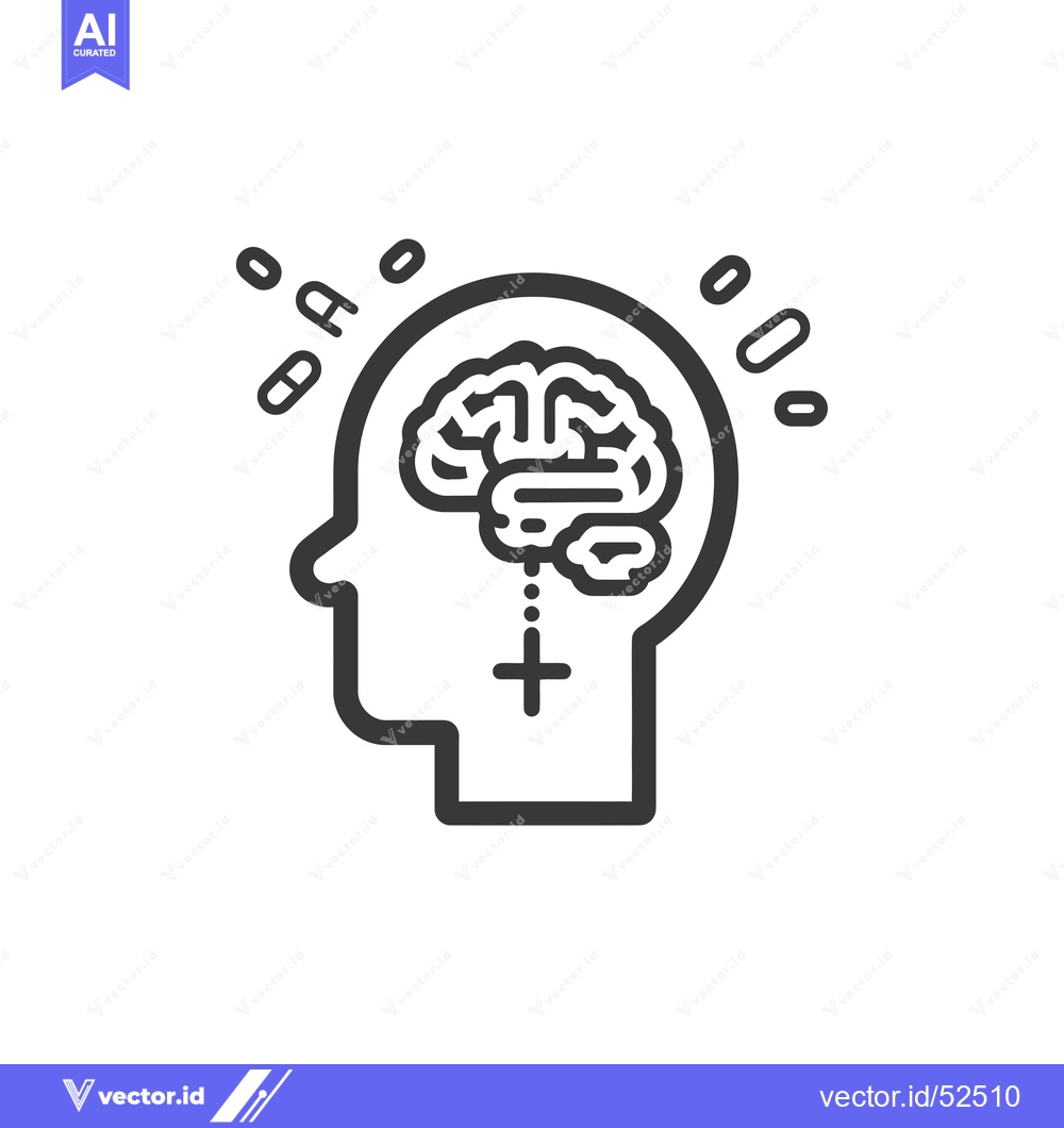 Premium Vector dari Line art illustration of a human head with a brain and a cross