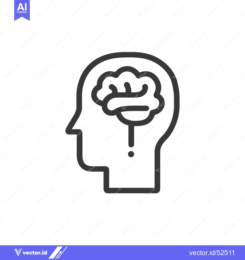 Premium Vector of Line Art Illustration of a Human Head with a Brain Inside