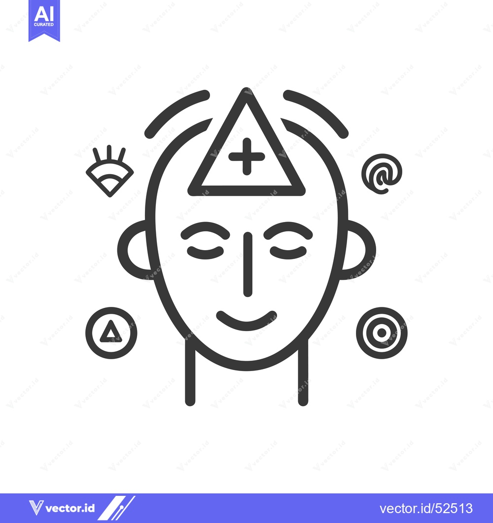 Premium Vector of Line Art Illustration of a Human Head with a Triangle Symbol Above it