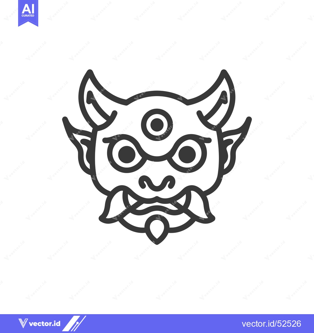 Premium Vector of Line Art Illustration of a Japanese Demon Mask