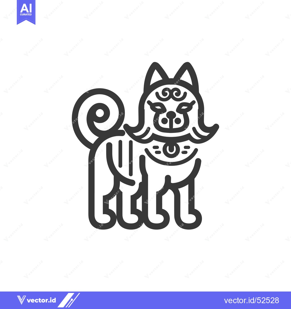 Premium Vector of Line Art Illustration of a Japanese Guardian Dog with a Curled Tail